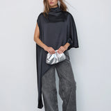 Idun Turtle Cape Blouse, Black