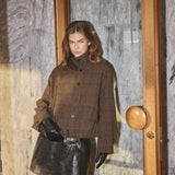 Olva Check Balloon Jacket, Dark Brown