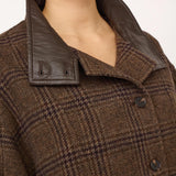 Olva Check Balloon Jacket, Dark Brown