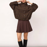 Olva Check Balloon Jacket, Dark Brown